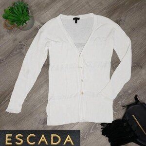 Escada Womens White Cardigan Sweater S V-Neck Long Sleeve Button Front